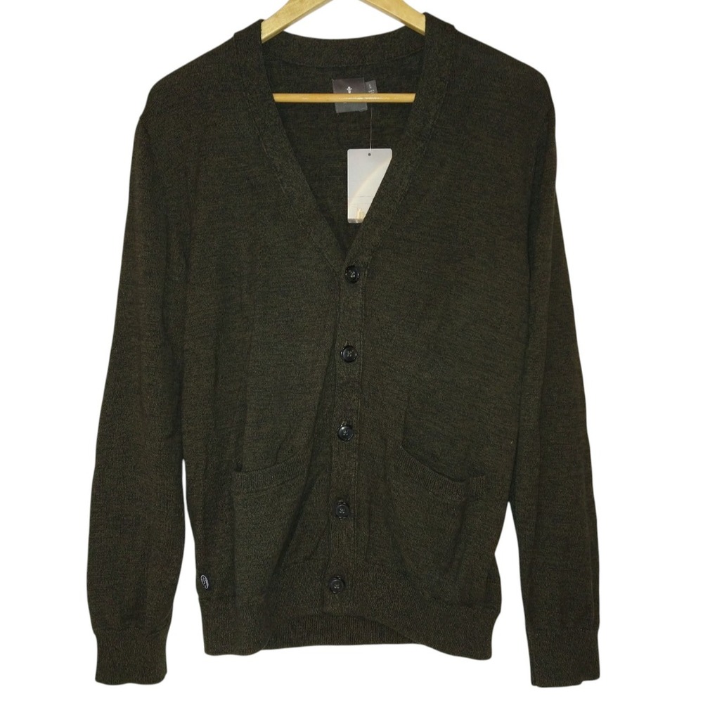 NWT Hawkings McGill 100% Cotton Men's Cardigan Large Green Sweater Grandpa Style